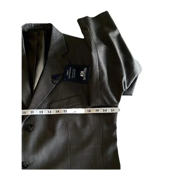 Stafford Suit Men 40S Blazer Jacket Brown Sharkskin Pants 34x30 2pc 100% Wool
